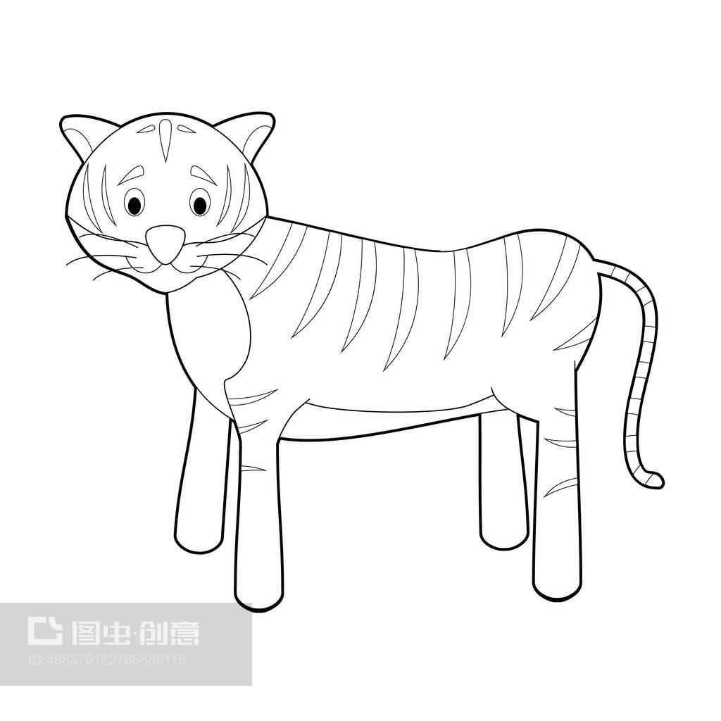 儿童动物轻松涂色图画:老虎Easy Coloring drawings of animals for little kids: Tiger